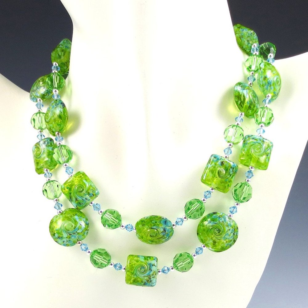 Lampwork Glass, Crystal, and Sterling Necklace